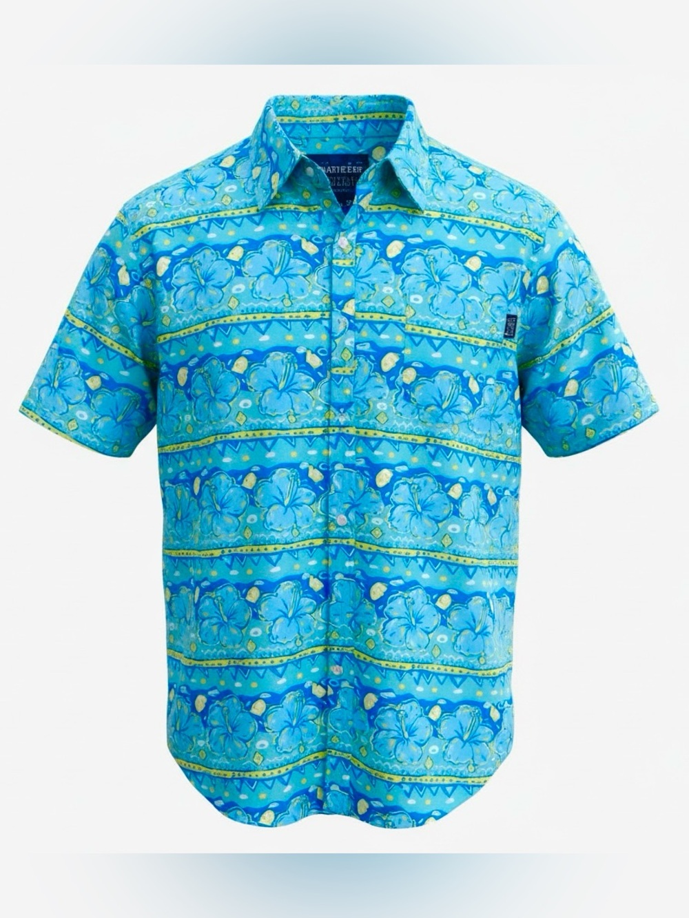 Simply Southern Men XL Hawaiian Hibiscus Shirt Short Sleeve Tropical Beachy Blue